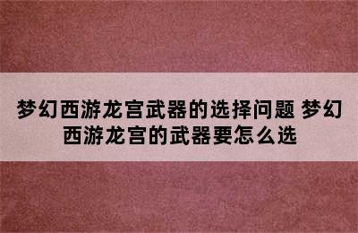 梦幻西游龙宫武器的选择问题 梦幻西游龙宫的武器要怎么选